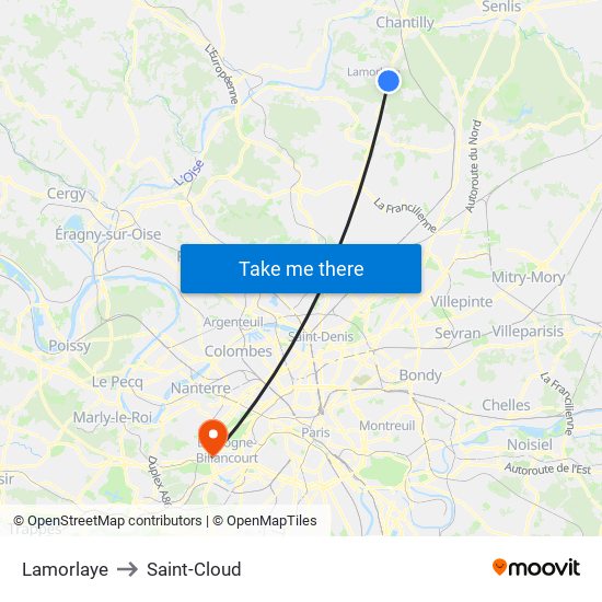 Lamorlaye to Saint-Cloud map