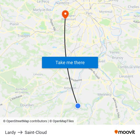 Lardy to Saint-Cloud map