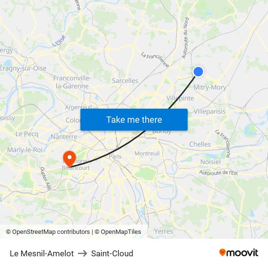Le Mesnil-Amelot to Saint-Cloud map