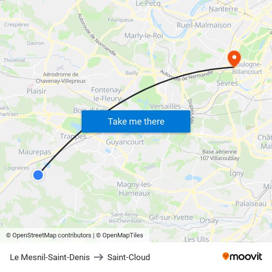 Le Mesnil-Saint-Denis to Saint-Cloud map