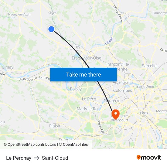 Le Perchay to Saint-Cloud map