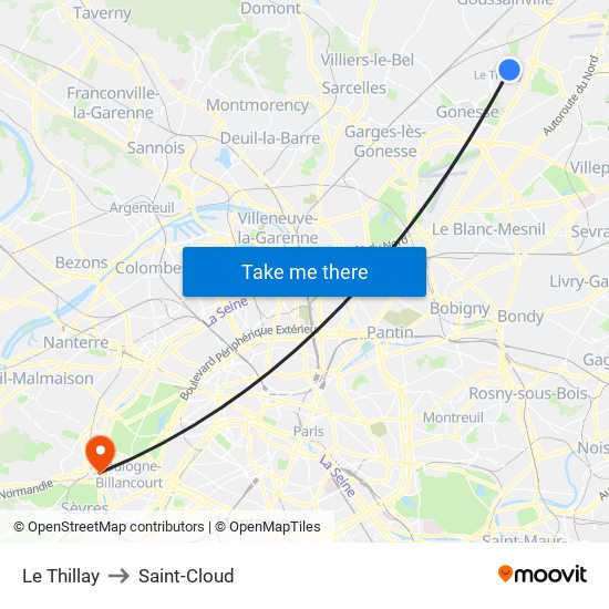 Le Thillay to Saint-Cloud map