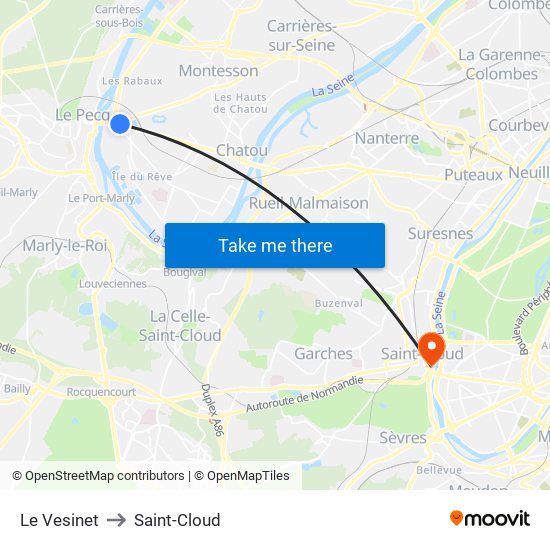 Le Vesinet to Saint-Cloud map