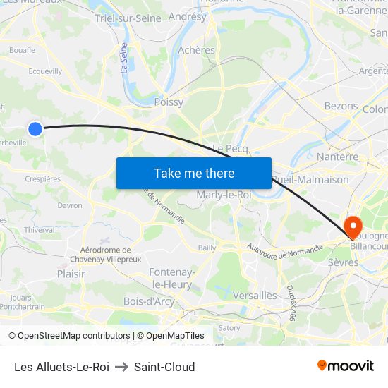 Les Alluets-Le-Roi to Saint-Cloud map