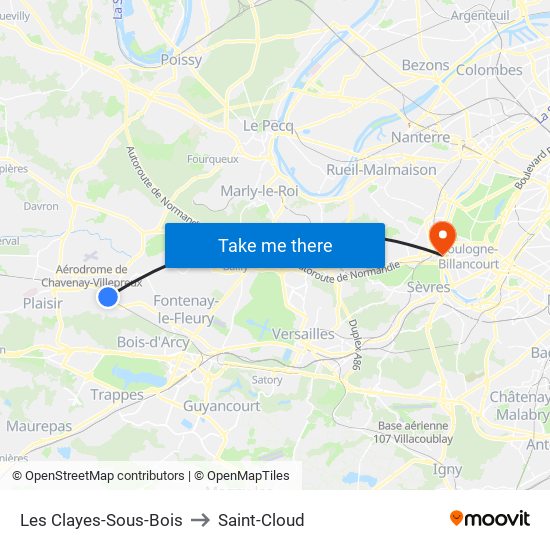 Les Clayes-Sous-Bois to Saint-Cloud map