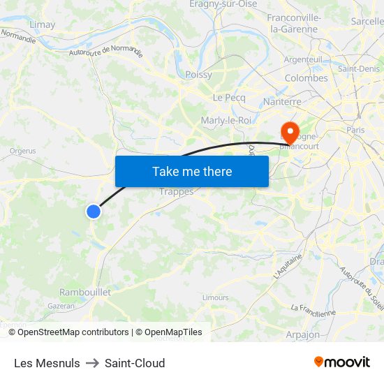Les Mesnuls to Saint-Cloud map