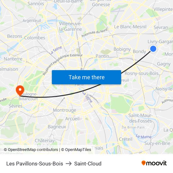 Les Pavillons-Sous-Bois to Saint-Cloud map