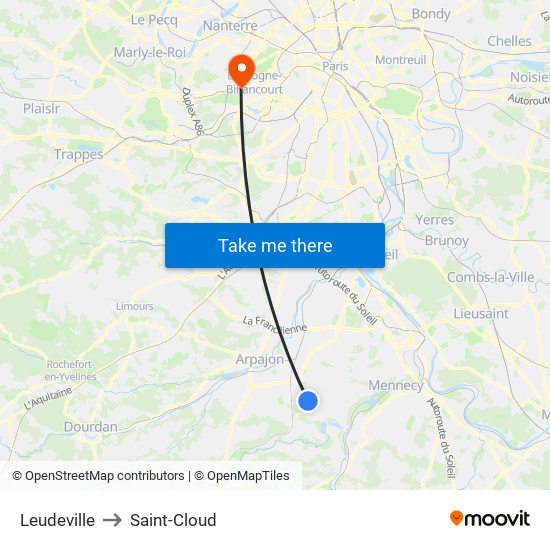 Leudeville to Saint-Cloud map