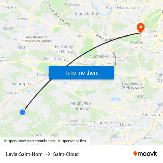 Levis-Saint-Nom to Saint-Cloud map