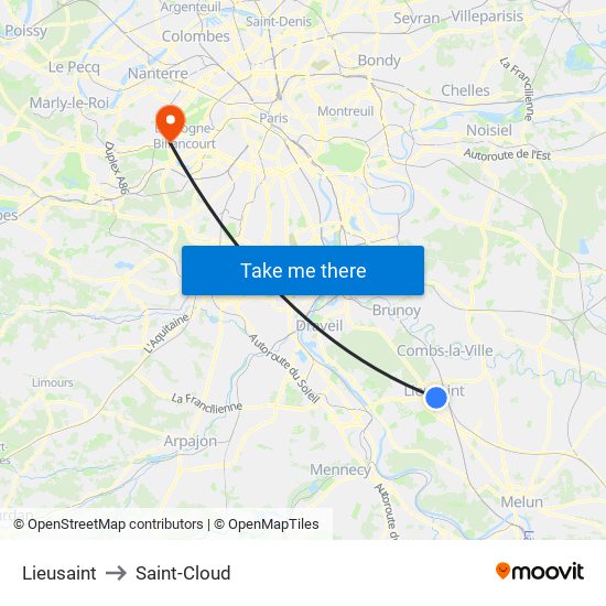 Lieusaint to Saint-Cloud map