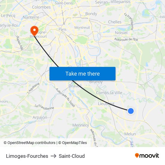 Limoges-Fourches to Saint-Cloud map