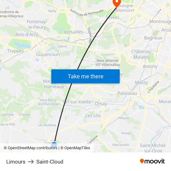 Limours to Saint-Cloud map