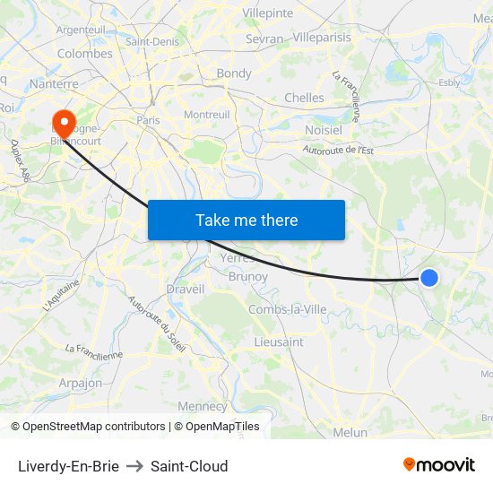 Liverdy-En-Brie to Saint-Cloud map
