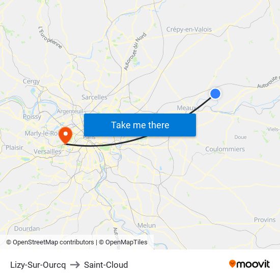 Lizy-Sur-Ourcq to Saint-Cloud map