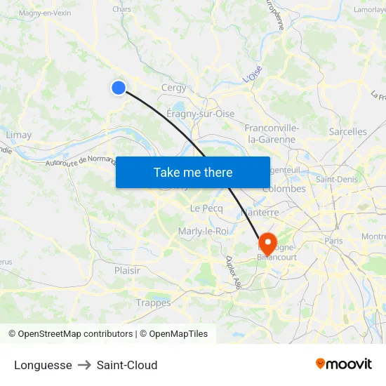 Longuesse to Saint-Cloud map