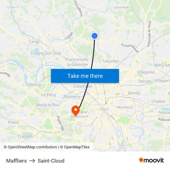 Maffliers to Saint-Cloud map