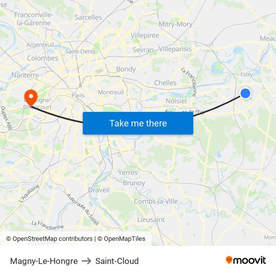 Magny-Le-Hongre to Saint-Cloud map