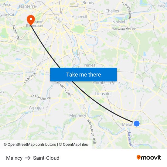 Maincy to Saint-Cloud map