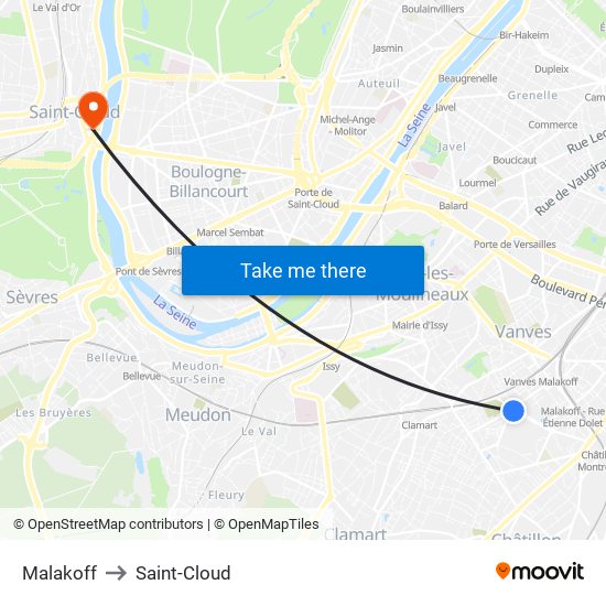 Malakoff to Saint-Cloud map