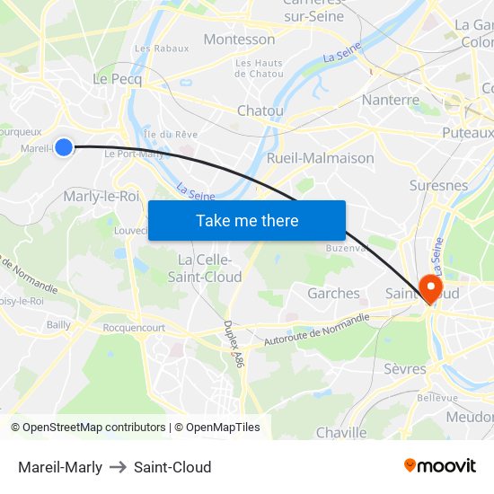 Mareil-Marly to Saint-Cloud map