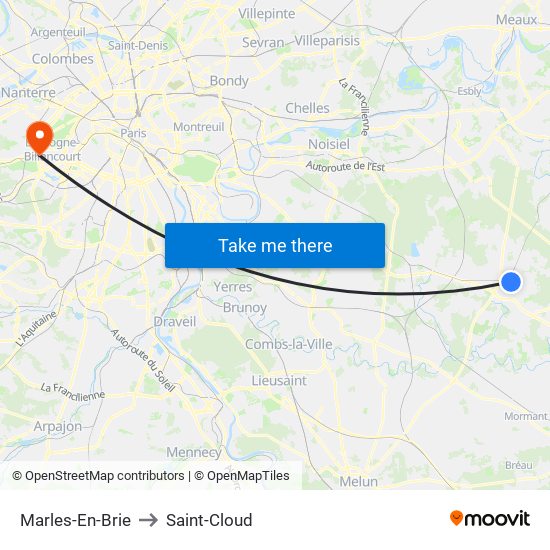Marles-En-Brie to Saint-Cloud map