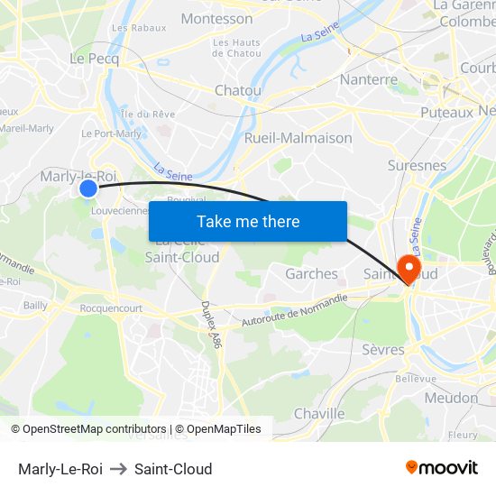 Marly-Le-Roi to Saint-Cloud map