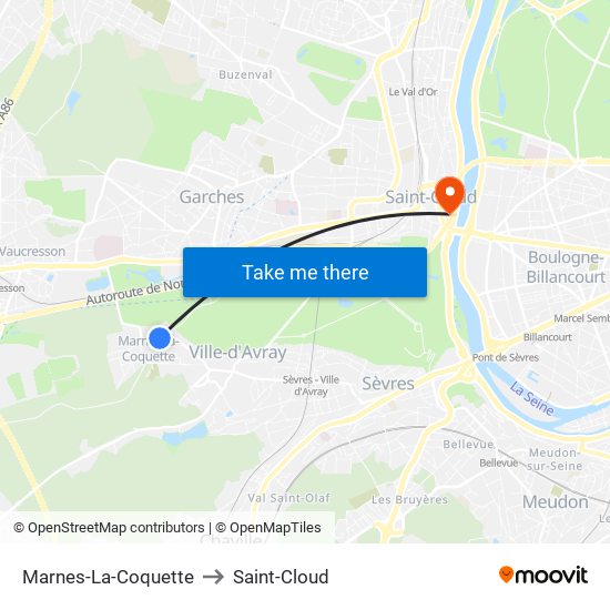 Marnes-La-Coquette to Saint-Cloud map