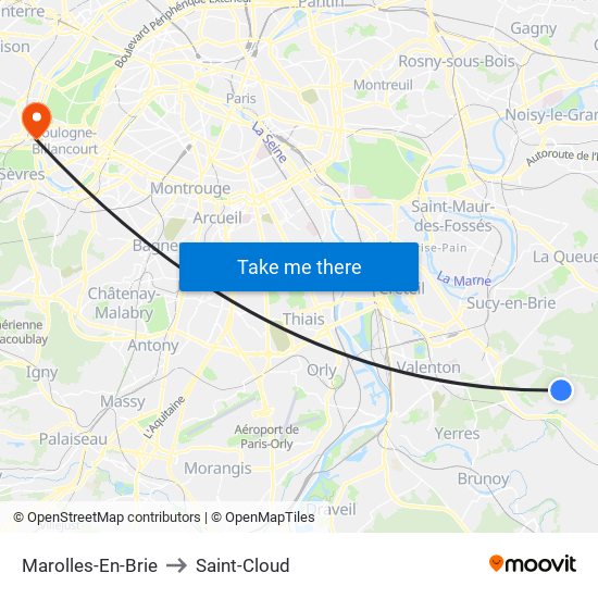 Marolles-En-Brie to Saint-Cloud map