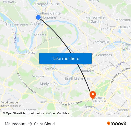 Maurecourt to Saint-Cloud map