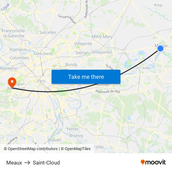Meaux to Saint-Cloud map