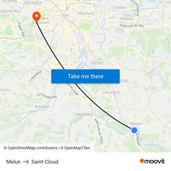 Melun to Saint-Cloud map