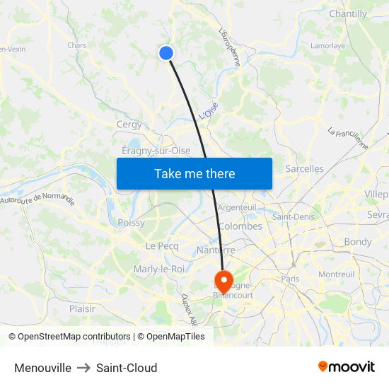 Menouville to Saint-Cloud map