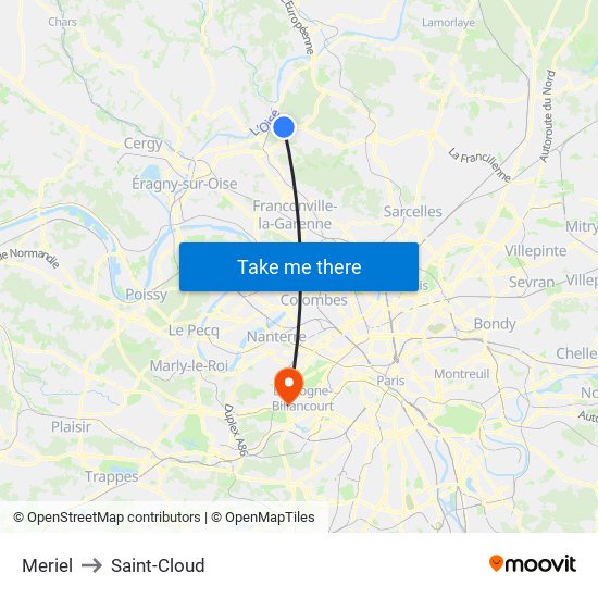 Meriel to Saint-Cloud map