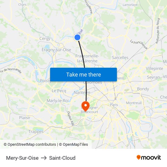 Mery-Sur-Oise to Saint-Cloud map