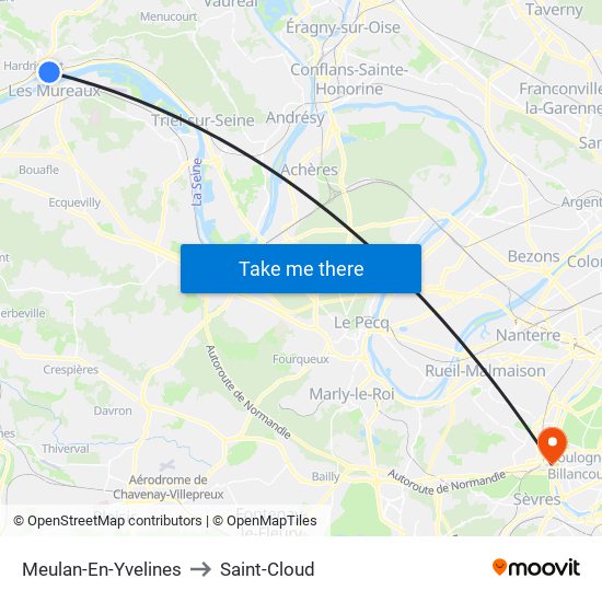 Meulan-En-Yvelines to Saint-Cloud map