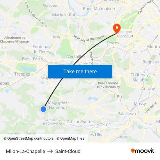 Milon-La-Chapelle to Saint-Cloud map