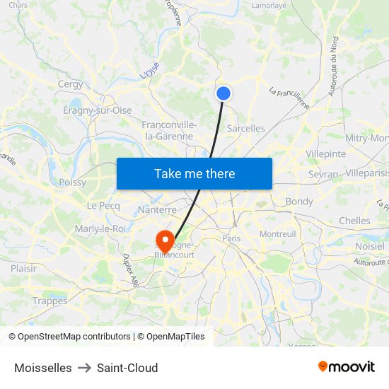 Moisselles to Saint-Cloud map