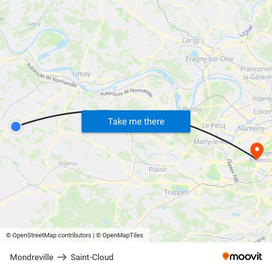 Mondreville to Saint-Cloud map