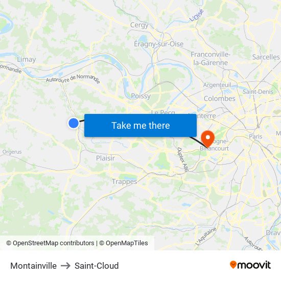 Montainville to Saint-Cloud map