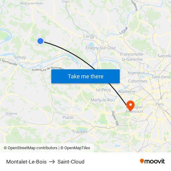 Montalet-Le-Bois to Saint-Cloud map