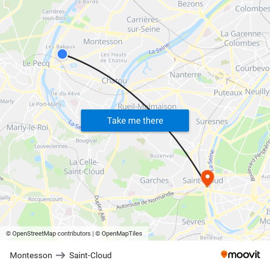Montesson to Saint-Cloud map