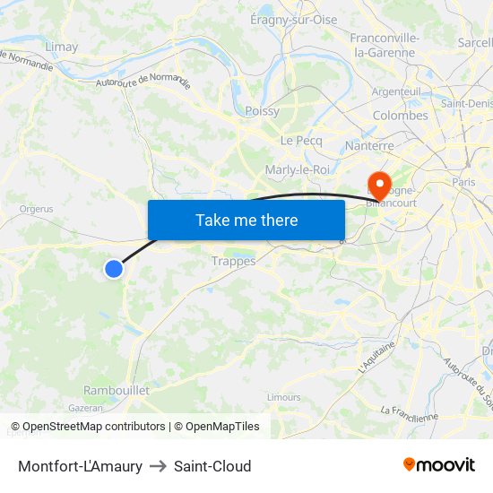 Montfort-L'Amaury to Saint-Cloud map