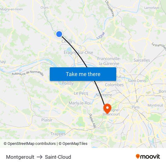 Montgeroult to Saint-Cloud map