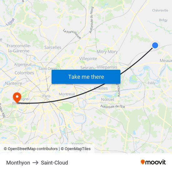 Monthyon to Saint-Cloud map