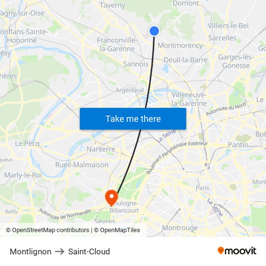 Montlignon to Saint-Cloud map