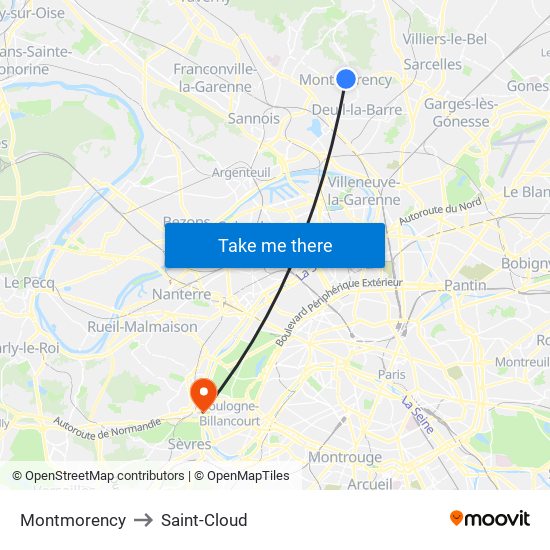 Montmorency to Saint-Cloud map