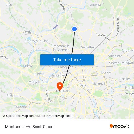 Montsoult to Saint-Cloud map