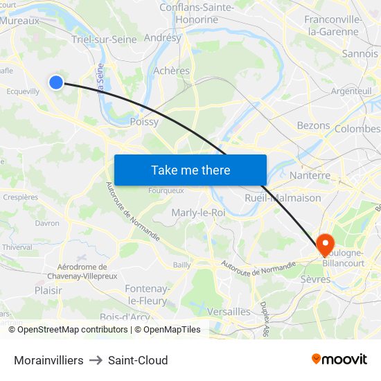 Morainvilliers to Saint-Cloud map