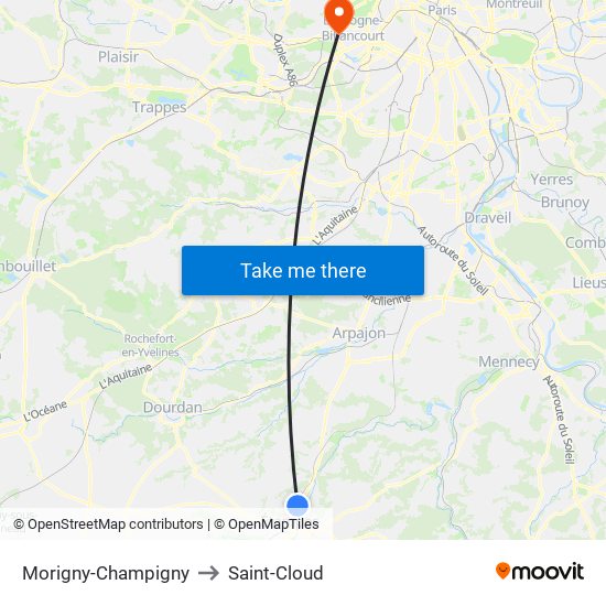 Morigny-Champigny to Saint-Cloud map