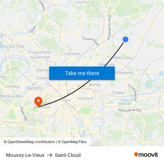 Moussy-Le-Vieux to Saint-Cloud map